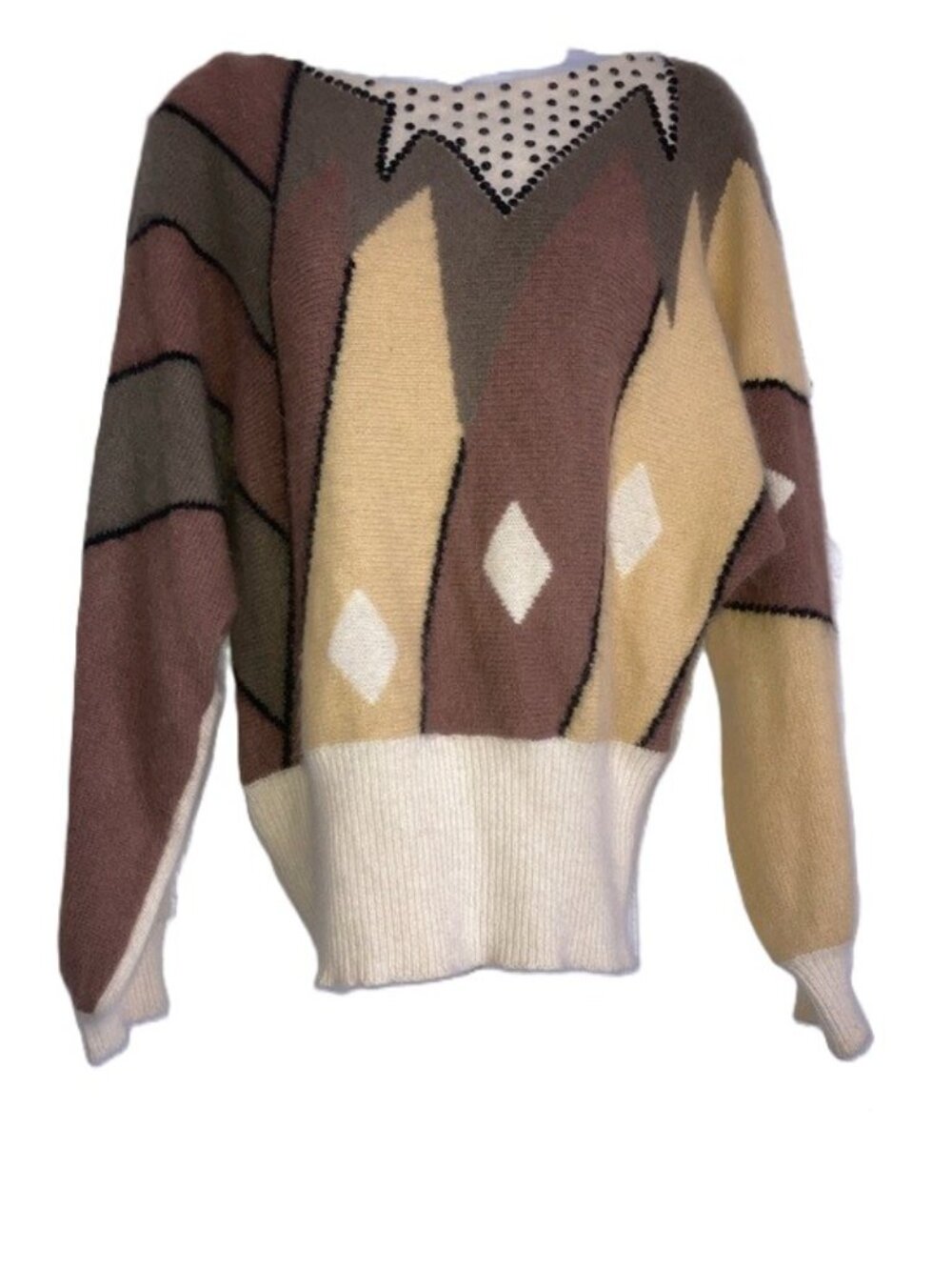 YOUR SIXTH SENSE Wool Angora Sweater Cream, Brown  Yellow Womens Medium